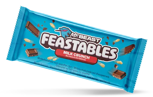MrBeast Feastables® Milk Crunch mit samtigen Genuss zartschmelzender Schokolade by C.M.C. The Food Company GmbH MrBeast Feastables® Milk Crunch mit samtigen Genuss zartschmelzender Schokolade by C.M.C. The Food Company GmbH